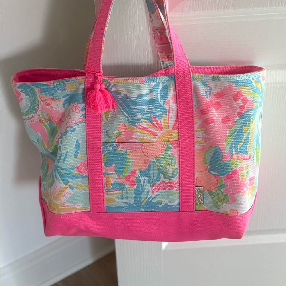 Lilly Pulitzer Pink and Blue Tropical Tote Bag